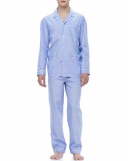 Classic Mens Pajamas, Gingham Dobby      Blue (XXL)