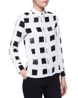 Womens Sequined Square Print Blouse   Kenzo   White (42)