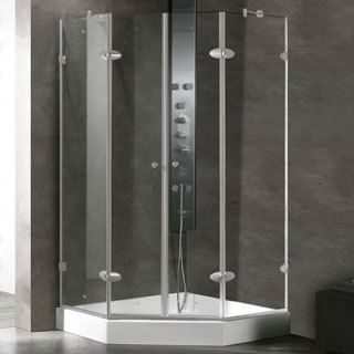 Vigo 42 1/8 X 42 1/8 inch Frameless Neo angle Clear/ Brushed Nickel Shower Enclosure With Base