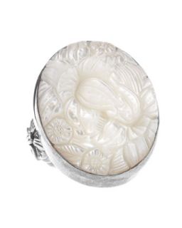 Floral Carved Mother of Pearl Oval Ring   Stephen Dweck   White (8)