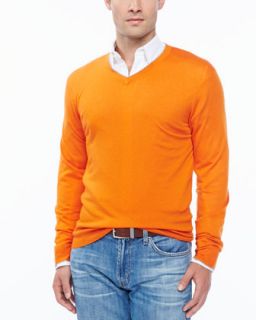 Mens Tipped V neck sweater, orange   Orange (MEDIUM)