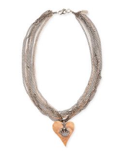 Hammered Pink Gold Heart Necklace with Diamond Crown   Irit Design   Red