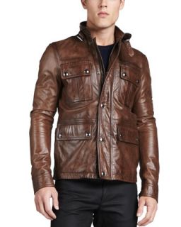 Mens Warrington Waxed Leather Jacket   Belstaff   Brown (48)
