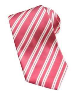 Mens Rep Striped Silk Twill Tie, Red   Isaia   Fuscia
