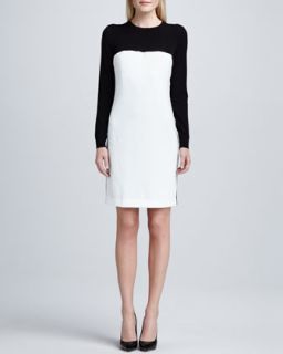 Womens Long Sleeve Colorblock Knit Dress   DKNY   Black/White (SMALL)