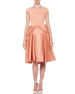 Womens Off Shoulder Full Skirt Dress, Light Coral   Zac Posen   Coral (4)