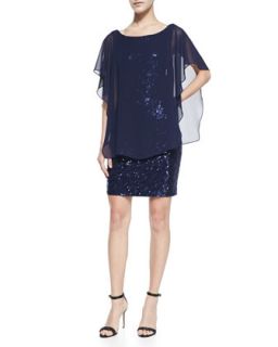 Womens Sequined Cocktail Dress with Chiffon Popover   Laundry by Shelli Segal  