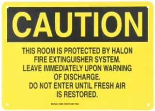 Brady 25645 Plastic Fire Sign, 10" X 14", Legend "This Room Is Protected By Halon Fire Extinguisher System Leave Immediately Upon Warning Of Discharge Do Not Enter Until Fresh Air Is Restored" Industrial Warning Signs Industrial &
