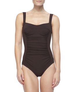 Womens Ruch Front Underwire One Piece, Chocolate   Karla Colletto   Chocolate