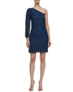 Womens One Shoulder Lace Dress, Night Blue   Laundry by Shelli Segal   Nite