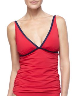 Womens Contrast Trim V Neck Tankini Top   Tommy Bahama   Crimson red/Mare