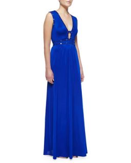 Womens Juliette Sequin Trim Cutout Jersey Gown   BCBGMAXAZRIA   Royal blue