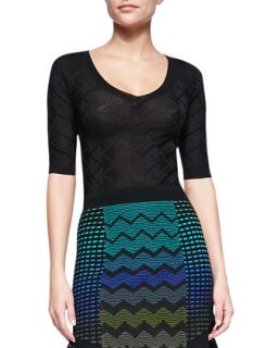 Womens Half Sleeve Zigzag Striped Sweater   M Missoni   Black (40/4)