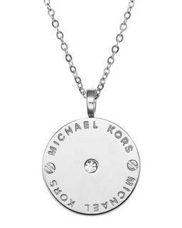 Logo Disc Necklace, Silver Color   Michael Kors   Silver