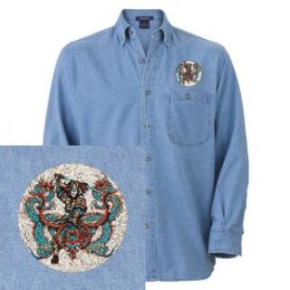 Artsmith, Inc. Denim Embroidered Shirt Japanese Samurai with Dragons Clothing