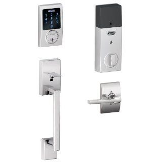 Schlage FE469NX LAT 625 CEN Touchscreen Deadbolt with Z Wave Technology, Built In Alarm, and Handleset Grip with Decorative Interior Trim, Bright Chrome   Door Handles  