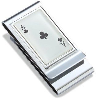 Ace of Clovers Epoxy Stainless Steel Chrome Plated Two Sided Money Clip 