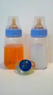 2 Reborn Baby Doll Bottles PROP Blue Fake Milk Juice 5oz+ Blue/Green Pacifier MAGNET NOT ATTACHED (If you want putty instead please email immediately upon ordering). AGES 12 YRS + Toys & Games