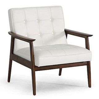 Baxton Studio Stratham Faux Leather Mid Century Modern Club Chair, White