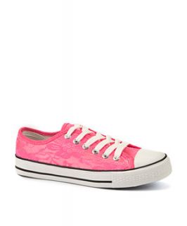 Pink Lace Print Lace Up Trainers