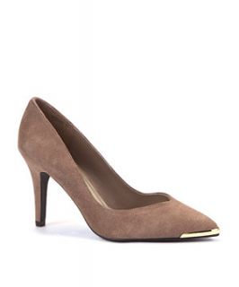 Light Brown Suede Metal Tip Pointed Court Shoes