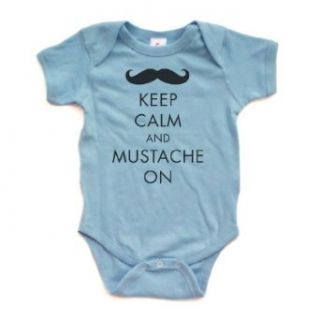 Keep Calm and Mustache On   White or Light Blue Short Sleeve Baby Bodysuit Clothing