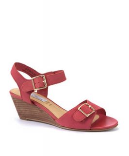 Limited Red Leather Buckle Strap Low Wedges