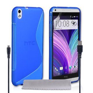 Caseflex HTC Desire 816 Case Blue Silicone S Line Cover And Micro USB Cable Cell Phones & Accessories
