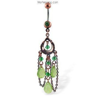 Belly button ring with dangling green antique looking chandelier Jewelry Products Jewelry