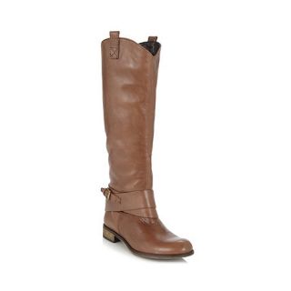 Call It Spring Brown leather Gloser knee buckle low heel boots