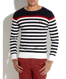 Le Breve Navy Striped Knit Top