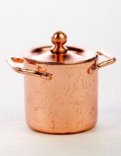 Small Miniature Realistic Looking Copper Stock Pot with Lid  Package of 2   Dollhouse Decor