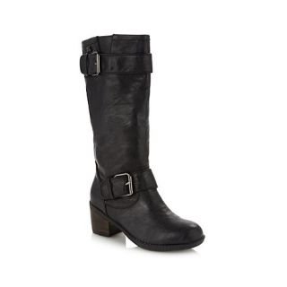 XTI Black buckled strap knee high boots