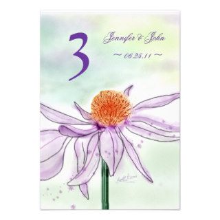 Coneflower Watercolor Wedding Table Number Card Personalized Invites