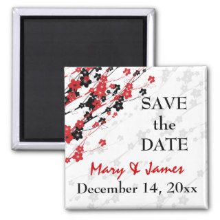 Elegant Save The Date  Japanese Flowers Red Refrigerator Magnet