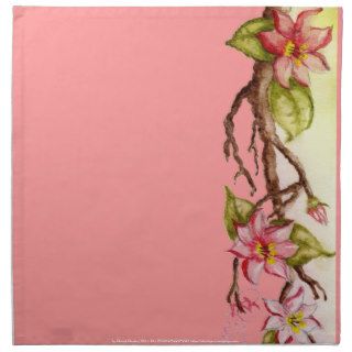 Watercolor, red flowers on a spring tree branch cloth napkin