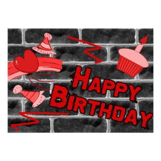 Happy Birthday Grunge Graffiti Wall Invitations