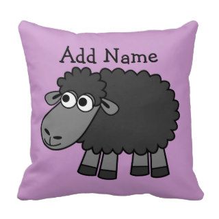 Cute Cartoon Black Sheep with Name Throw Pillows