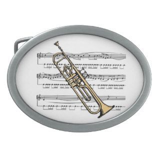 Trumpet w/Sheet Music Background ~ Belt Buckle