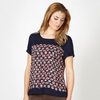 Maine New England Navy geometric short sleeved top