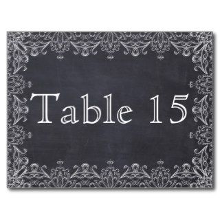 Chalkboard & flourish frame wedding table number postcards