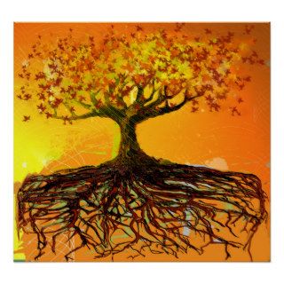 Original Art  Distressed Grunged Roots Tree Poster