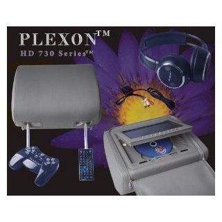 PlexonTM   Headrest 7" LCD Car Monitors with Region Free DVD player USB SD Inc. Wireless Headhones and 32 Bit Games (Gray, Pair)  Vehicle Headrest Video 