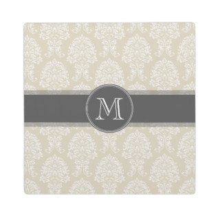 Linen Beige and Charcoal Damask Pattern Display Plaques