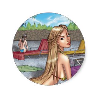 Grimm Fairy Tales   Rapunzel by Pool Bikini Pinup Round Sticker