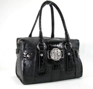 Guess Maribelle Ostrich Embossed Solo Box Satchel (Black) Shoes