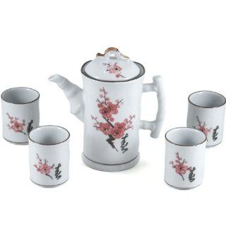 Japanese White Cherry Blossom Porcelain 5 Piece Tea Set Tea Services Kitchen & Dining