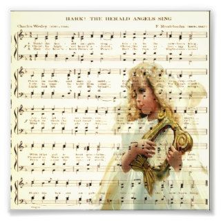 Hark hear the angels sing on vintage music sheet photograph