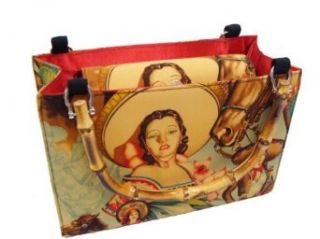 US HANDMADE FASHION Charras pin up girl calendar girl 50's USA Handmade handbag purse with bamboo handle Alexander Henry Cotton fabrics, BX BAMBOO1539 4 Clothing