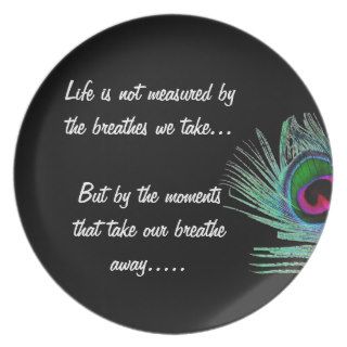 Life quote black peacock feather plate